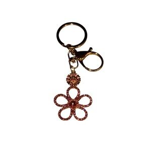 Pink Flower Gold Tone Bag Charm